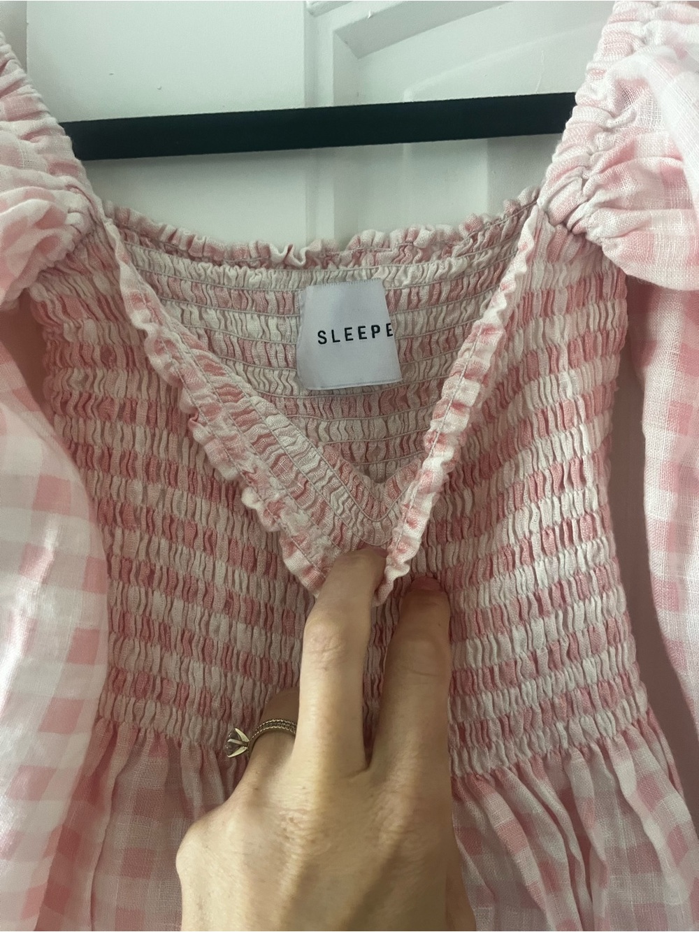 Sleeper - Pink Gingham Off-the-Shoulder Puff Sleeve Dress - Picture 3 of 4